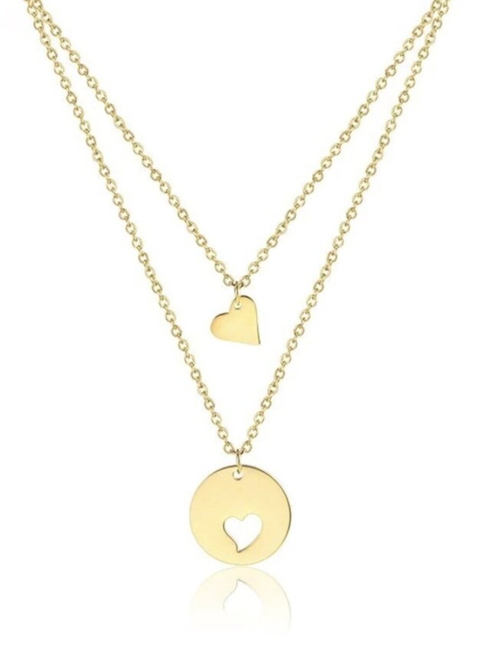 Mother Baby Big & Small Heart Yellow Gold 2 Piece Necklace Set